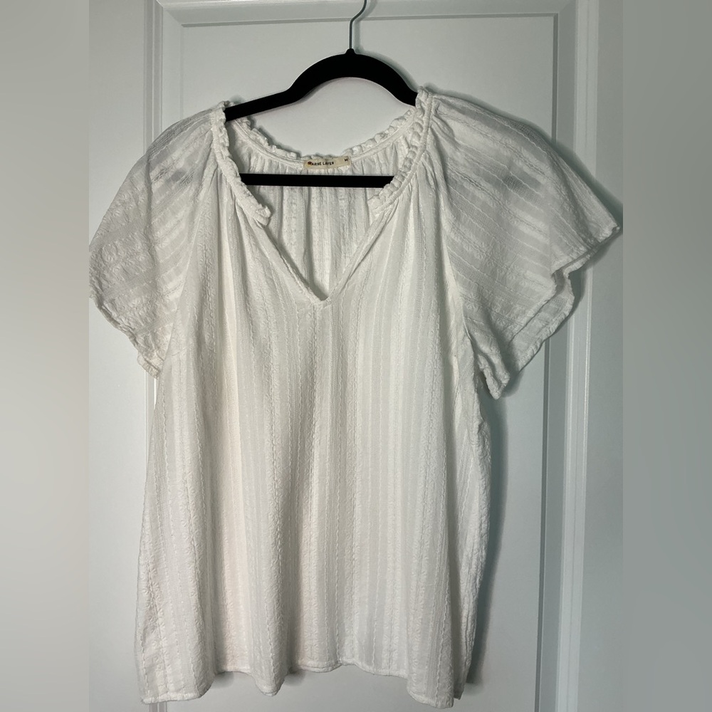 Marine Layer Women’s Lana Textured Cotton Split Neck Blouse White Size Medium